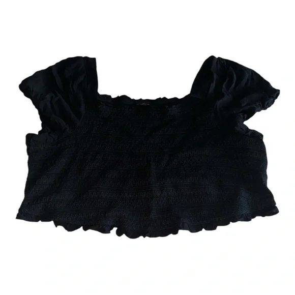 Torrid Challis Smocked Puff Sleeve Crop Top Black 6X Romantic Flattering NWOT - Picture 5 of 11
